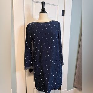 J. CREW Mini Long Sleeve Dress, Dark Blue & White Polka Dots, Size 10